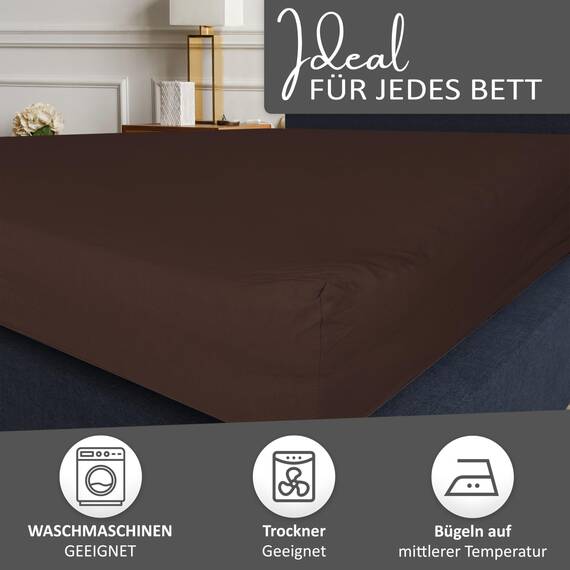 Leonado Vicent - Classic Spannbettlaken Bettlaken 100% Baumwolle Jersey Spannbetttuch in vielen Farben & Größen, Maße Spannbettlaken:200 x 200 cm - 200 x 220 cm, Farbe Spannbettlaken:Braun