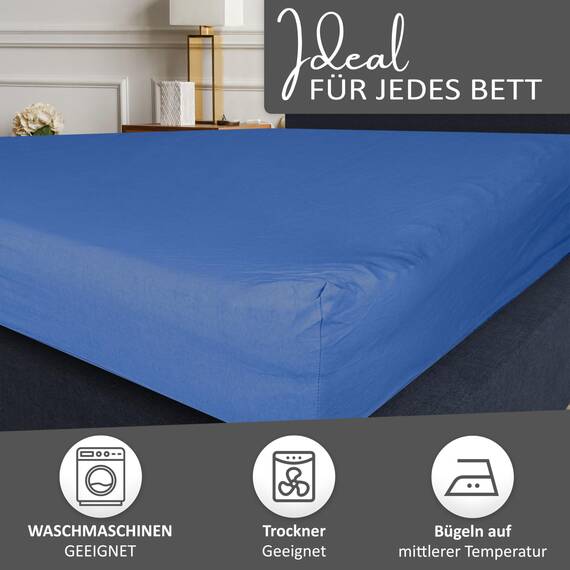 Leonado Vicent - Classic Spannbettlaken Bettlaken 100% Baumwolle Jersey Spannbetttuch in vielen Farben & Größen, Maße Spannbettlaken:120 x 200 cm - 130 x 200 cm, Farbe Spannbettlaken:Blau