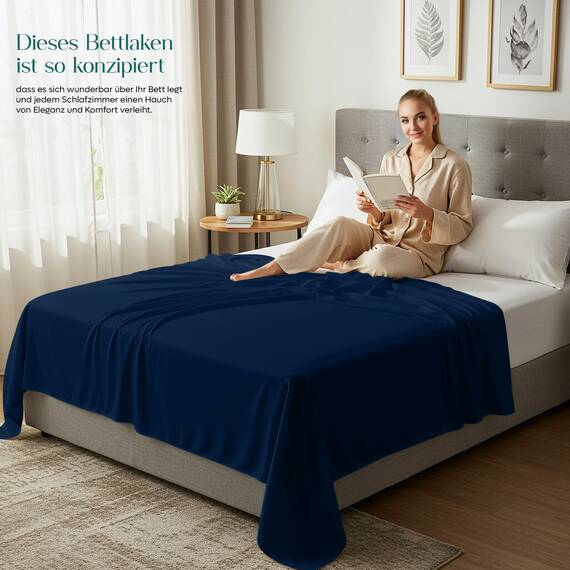 Utopia Bedding - Bettlaken ohne Gummizug 270x290cm - Oeko-TEX Zertifiziert - Weich Gebürstetes Polyester - Mikrofaser Flaches Laken – Marineblau