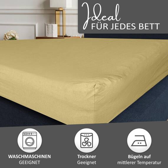 Leonado Vicent - Classic Spannbettlaken Bettlaken 100% Baumwolle Jersey Spannbetttuch in vielen Farben & Größen, Maße Spannbettlaken:180 x 200 cm - 200 x 200 cm, Farbe Spannbettlaken:Beige