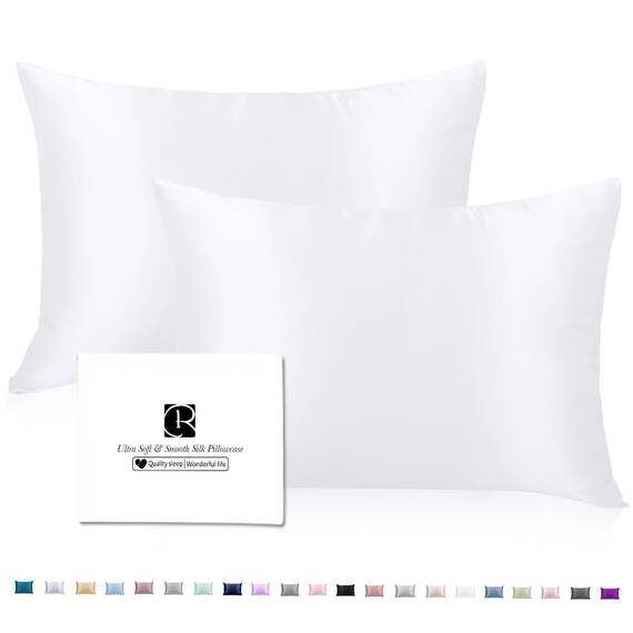 2er Set Seidenkissenbezug 40x60, Ravmix Kissenbezüge aus Seide, für Haar und Haut, mit verstecktem Reißverschluss, beide Seiten Seide, Maulbeerseide Kopfkissenbezug 40x60, 2 Stück, Weiß