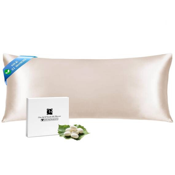 SeidenKissenbezug 40x145, Ravmix Kissenbezüge aus Seide für Haar und Haut, mit verstecktem Reißverschluss, beide Seiten Seide, Maulbeerseide Kopfkissenbezug 40x145, 1 Stück, Beige