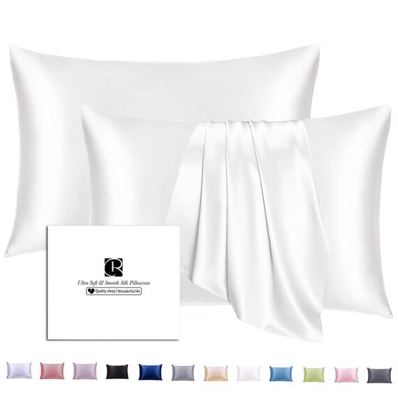 2er Set Seidenkissenbezug 30x50, Ravmix Kissenbezüge aus Seide, für Haar und Haut, mit verstecktem Reißverschluss, beide Seiten Seide, Maulbeerseide Kopfkissenbezug 30x50, 2 Stück, Elfenbein