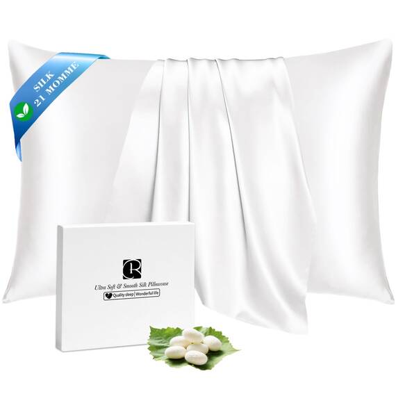 SeidenKissenbezug 40x80, Ravmix Kissenbezüge aus Seide, für Haar und Haut, mit verstecktem Reißverschluss, beide Seiten Seide, Maulbeerseide Kopfkissenbezug 40x80, 1 Stück, Elfenbein (Packung mit 2)