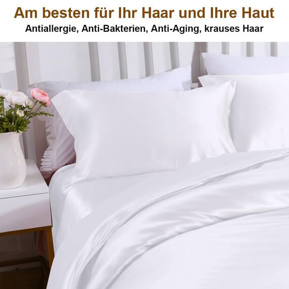 2er Set Seidenkissenbezug 40x60, Ravmix Kissenbezüge aus Seide, für Haar und Haut, mit verstecktem Reißverschluss, beide Seiten Seide, Maulbeerseide Kopfkissenbezug 40x60, 2 Stück, Weiß
