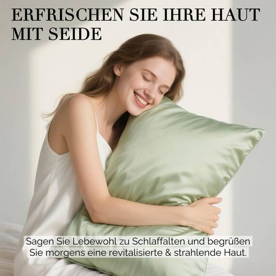 SeidenKissenbezug 40x80, Ravmix Kissenbezüge aus Seide für Haar und Haut, mit verstecktem Reißverschluss, beide Seiten Seide, Maulbeerseide Kopfkissenbezug 40x80, 1 Stück, Bohnengrün