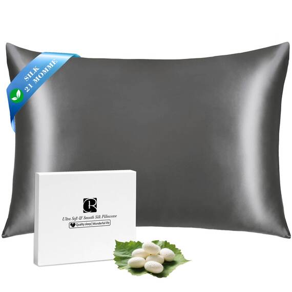 SeidenKissenbezug 40x80, Ravmix Kissenbezüge aus Seide, für Haar und Haut, mit verstecktem Reißverschluss, beide Seiten Seide, Maulbeerseide Kopfkissenbezug 40x80, 1 Stück, Anthrazit
