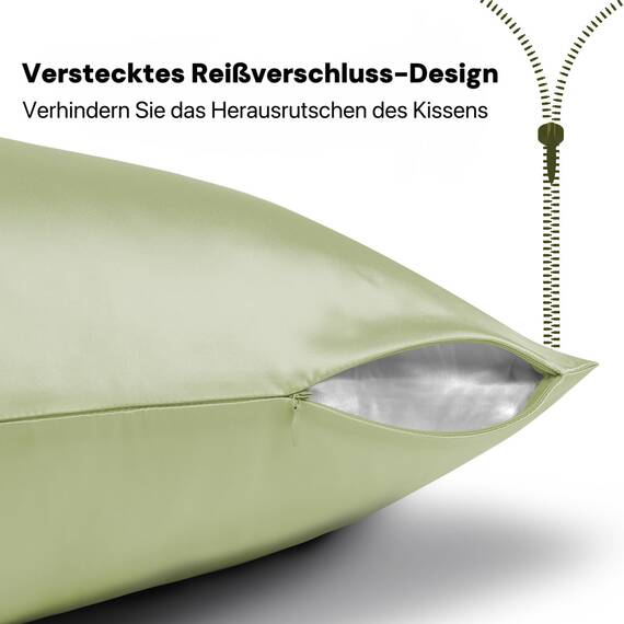 SeidenKissenbezug 40x80, Ravmix Kissenbezüge aus Seide für Haar und Haut, mit verstecktem Reißverschluss, beide Seiten Seide, Maulbeerseide Kopfkissenbezug 40x80, 1 Stück, Bohnengrün