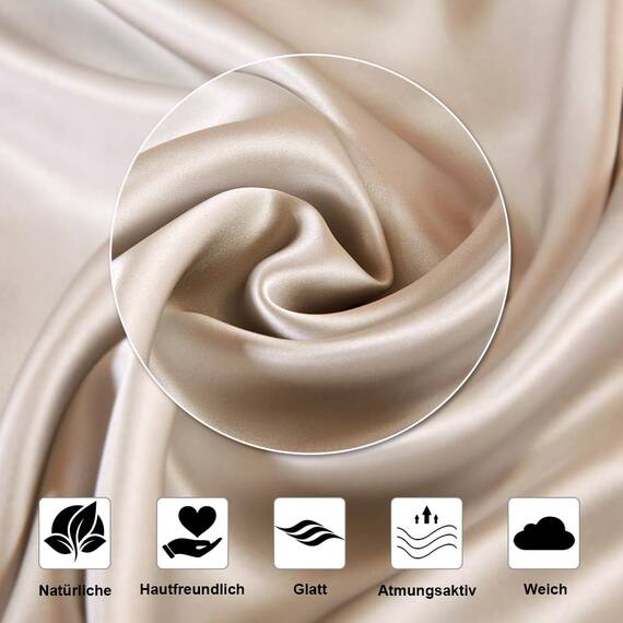 SeidenKissenbezug 40x80, Ravmix Kissenbezüge aus Seide, für Haar und Haut, mit verstecktem Reißverschluss, beide Seiten Seide, Maulbeerseide Kopfkissenbezug 40x80, 1 Stück, Beige