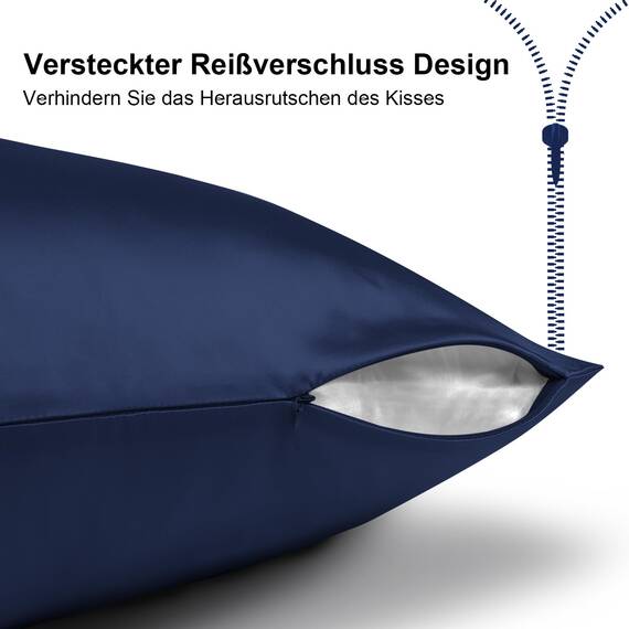 SeidenKissenbezug 40x80, Ravmix Kissenbezüge aus Seide, für Haar und Haut, mit verstecktem Reißverschluss, beide Seiten Seide, Maulbeerseide Kopfkissenbezug 40x80cm, 1 Stück, Marineblau