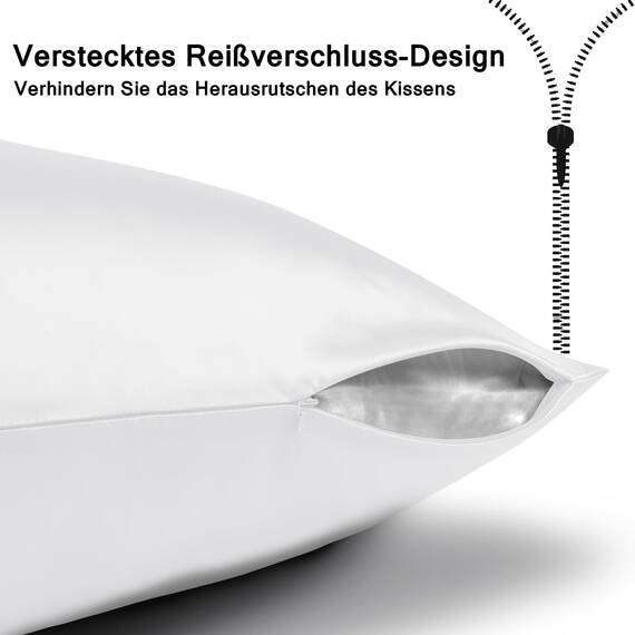 Seidenkissenbezug 40x60, Ravmix Kissenbezüge aus Seide, für Haar und Haut, mit verstecktem Reißverschluss, beide Seiten Seide, Maulbeerseide Kopfkissenbezug 40x60, 1 Stück, Weiß