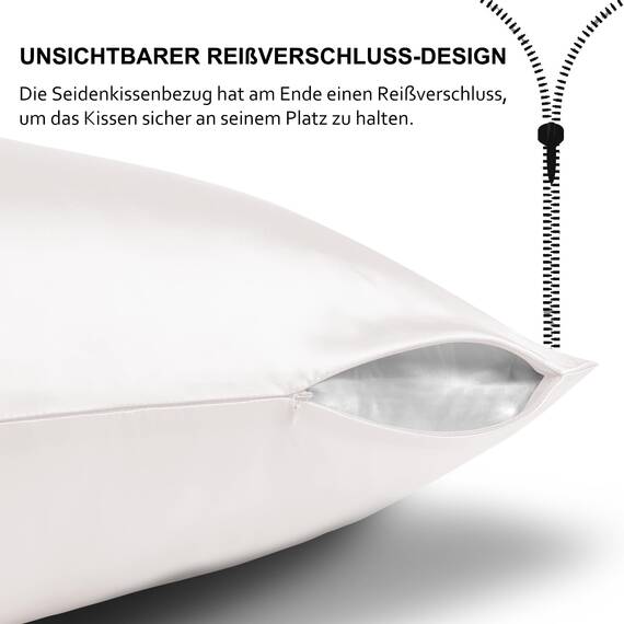 2er Set Seidenkissenbezug 30x50, Ravmix Kissenbezüge aus Seide, für Haar und Haut, mit verstecktem Reißverschluss, beide Seiten Seide, Maulbeerseide Kopfkissenbezug 30x50, 2 Stück, Elfenbein