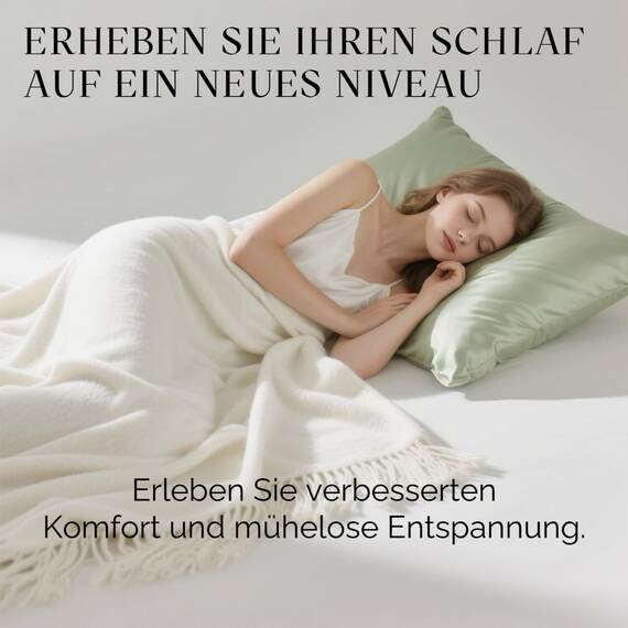 2er Set Seidenkissenbezug 40x80, Ravmix Kissenbezüge aus Seide, für Haar und Haut, mit verstecktem Reißverschluss, beide Seiten Seide, Maulbeerseide Kopfkissenbezug 40x80, 2 Stück, Bohnengrün