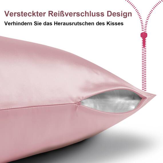 SeidenKissenbezug 40x80, Ravmix Kissenbezüge aus Seide, für Haar und Haut, mit verstecktem Reißverschluss, beide Seiten Seide, Maulbeerseide Kopfkissenbezug 40x80, 1 Stück, Rosa