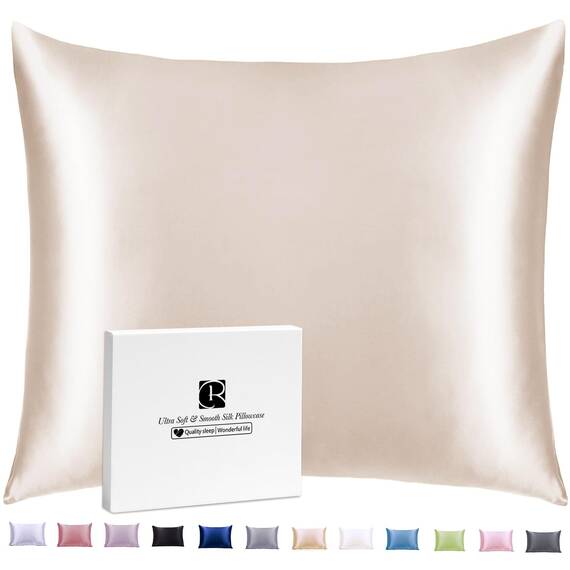 SeidenKissenbezug 80x80, Ravmix Kissenbezüge aus Seide, für Haar und Haut, mit verstecktem Reißverschluss, beide Seiten Seide, Maulbeerseide Kopfkissenbezug 80x80, 1 Stück, Beige