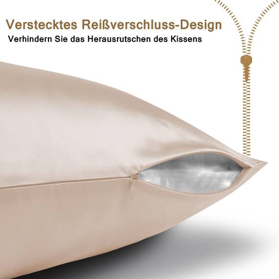 SeidenKissenbezug 80x80, Ravmix Kissenbezüge aus Seide, für Haar und Haut, mit verstecktem Reißverschluss, beide Seiten Seide, Maulbeerseide Kopfkissenbezug 80x80, 1 Stück, Beige