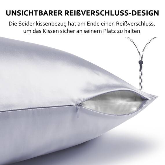 SeidenKissenbezug 40x80, Ravmix Kissenbezüge aus Seide, für Haar und Haut, mit verstecktem Reißverschluss, beide Seiten Seide, Maulbeerseide Kopfkissenbezug 40x80, 1 Stück, Silbergrau