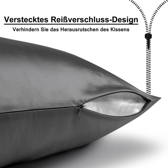 2er Set Seidenkissenbezug 40x80, Ravmix Kissenbezüge aus Seide, für Haar und Haut, mit verstecktem Reißverschluss, beide Seiten Seide, Maulbeerseide Kopfkissenbezug 40x80, 2 Stück, Anthrazit