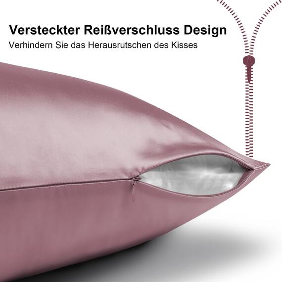 2er Set Seidenkissenbezug 40x80, Ravmix Kissenbezüge aus Seide, für Haar und Haut, mit verstecktem Reißverschluss, beide Seiten Seide, Maulbeerseide Kopfkissenbezug 40x80, 2 Stück, Dunkelrosa