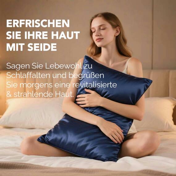 2er Set Seidenkissenbezug 40x80, Ravmix Kissenbezüge aus Seide, für Haar und Haut, mit verstecktem Reißverschluss, beide Seiten Seide, Maulbeerseide Kopfkissenbezug 40x80, 2 Stück, Marineblau