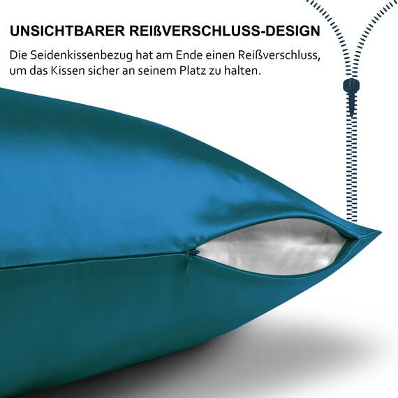 SeidenKissenbezug 80x80, Ravmix Kissenbezüge aus Seide für Haar und Haut, mit verstecktem Reißverschluss, beide Seiten Seide, Maulbeerseide Kopfkissenbezug 80x80, 1 Stück, Pfauenblau