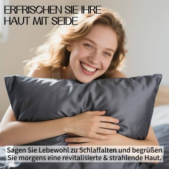 SeidenKissenbezug 80x80, Ravmix Kissenbezüge aus Seide für Haar und Haut, mit verstecktem Reißverschluss, beide Seiten Seide, Maulbeerseide Kopfkissenbezug 80x80, 1 Stück, Anthrazit