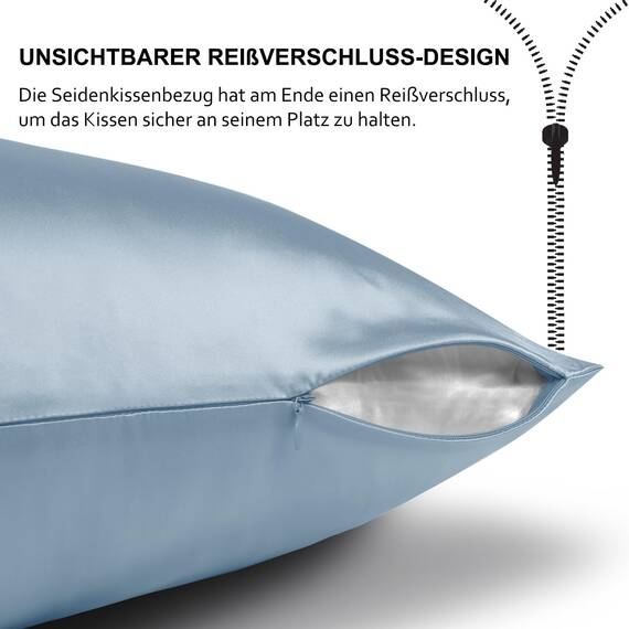 2er Set Seidenkissenbezug 40x80, Ravmix Kissenbezüge aus Seide, für Haar und Haut, mit verstecktem Reißverschluss, beide Seiten Seide, Maulbeerseide Kopfkissenbezug 40x80, 2 Stück, Feuersteinblau