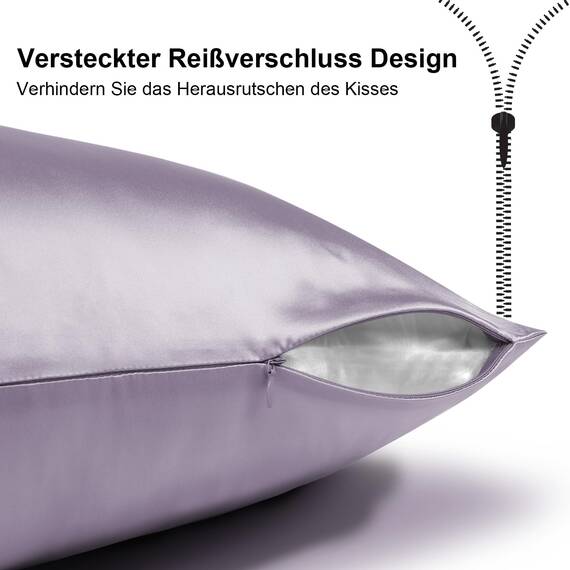 SeidenKissenbezug 40x60, Ravmix Kissenbezüge aus Seide für Haar und Haut, mit verstecktem Reißverschluss, beide Seiten Seide, Maulbeerseide Kopfkissenbezug 40x60, 1 Stück, Flieder