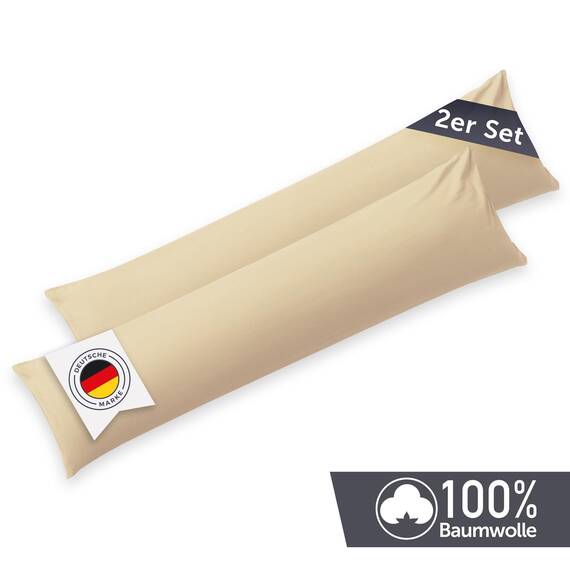 Blumtal Seitenschläferkissen Bezug 40 x 145 (2er Set Kissenbezüge) - Beige - 100% Baumwolle, Oeko-Tex Zertifiziert, Kissenbezug für Seitenschläferkissen, Kissenhülle mit Reißverschluss