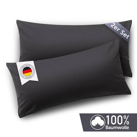Blumtal Jersey Kissenbezug 40x70 im 2er Set - Oeko-TEX zertifizierte Kopfkissenbezüge 40x70 aus 100% Baumwolle - weiche Kissenhülle für Kissen 40x70 cm mit Reißverschluss - Anthrazit