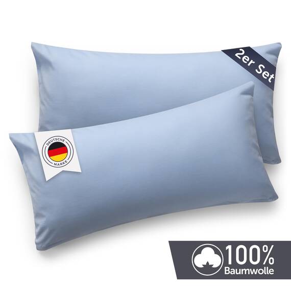 Blumtal Kissenbezug 50x70 cm (2er Set Kissenbezüge) - Hellblau - 100% Baumwoll-Jersey, Oeko-Tex Zertifiziert, Kissenbezüge 50x70 - Jersey Kissenhülle für Deko-Kissen 50x70 mit Reißverschluss