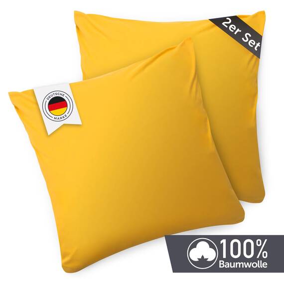 Blumtal Kissenbezug 40x40 cm (2er Set Kissenbezüge) - Gelb - 100% Baumwoll-Jersey, Oeko-Tex Zertifiziert, Kissenhülle 40x40 - Jersey Kopfkissenbezug für Kissen 40x40 cm mit Reißverschluss