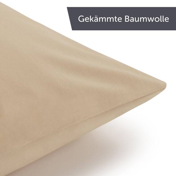 Blumtal Kissenbezug 65x65 cm (2er Set Kissenbezüge) - Beige - 100% Baumwoll-Jersey, Oeko-Tex Zertifiziert, Kissenhülle 65x65 - Jersey Kopfkissenbezug für Kissen 65x65 cm mit Reißverschluss