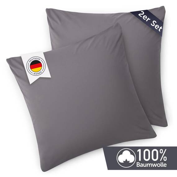 Blumtal Kissenbezug 60x60 cm (2er Set Kissenbezüge) - Grau - 100% Baumwoll-Jersey, Oeko-Tex Zertifiziert, Kissenbezüge 60x60 - Jersey Kissenhülle für Deko-Kissen 60x60 mit Reißverschluss