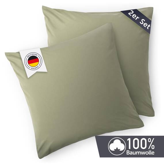Blumtal Kissenbezug 80x80 cm (2er Set Kissenbezüge) - Grün - 100% Baumwoll-Jersey, Oeko-Tex Zertifiziert, Kopfkissenbezug 80x80 - Jersey Kissenhülle für Kissen 80x80 cm mit Reißverschluss