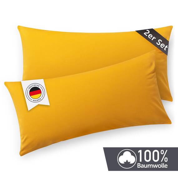 Blumtal Kissenbezug 50x70 cm (2er Set Kissenbezüge) - Gelb - 100% Baumwoll-Jersey, Oeko-Tex Zertifiziert, Kissenbezüge 50x70 - Jersey Kissenhülle für Deko-Kissen 50x70 mit Reißverschluss