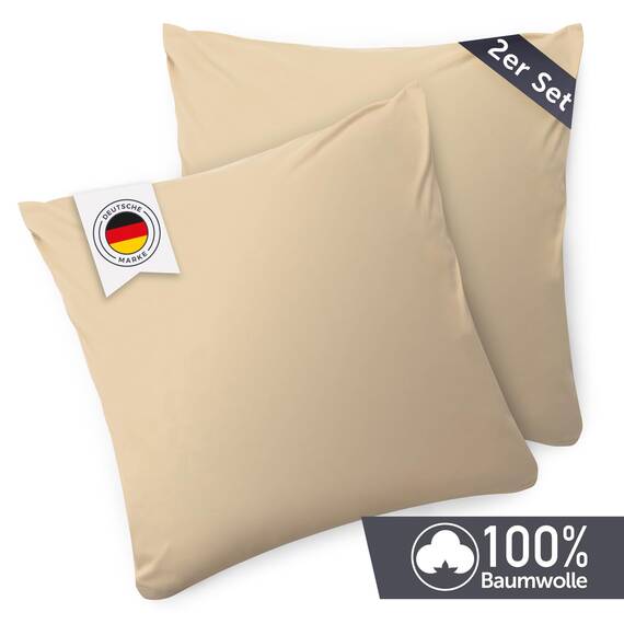 Blumtal Kissenbezug 60x60 cm (2er Set Kissenbezüge) - Beige - 100% Baumwoll-Jersey, Oeko-Tex Zertifiziert, Kissenhülle 60x60 - Jersey Kopfkissenbezug für Kissen 60x60 cm mit Reißverschluss