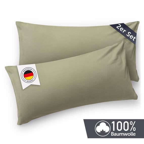 Blumtal Kissenbezug 40x60 cm (2er Set Kissenbezüge) - Grün - 100% Baumwoll-Jersey, Oeko-Tex Zertifiziert, Kopfkissenbezug 40x60 - Jersey Kissenhülle - Bezug für Nackenstützkissen