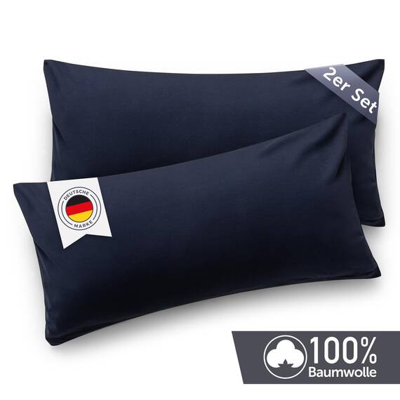Blumtal Kissenbezug 50x70 cm (2er Set Kissenbezüge) -Dunkelblau - 100% Baumwoll-Jersey, Oeko-Tex Zertifiziert, Kissenbezüge 50x70 - Jersey Kissenhülle für Deko-Kissen 50x70 mit Reißverschluss