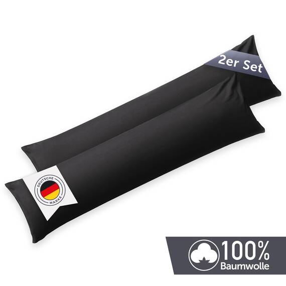 Blumtal Seitenschläferkissen Bezug 40 x 145 (2er Set Kissenbezüge) - Anthrazit - 100% Baumwolle, Oeko-Tex Zertifiziert, Kissenbezug für Seitenschläferkissen, Kissenhülle mit Reißverschluss