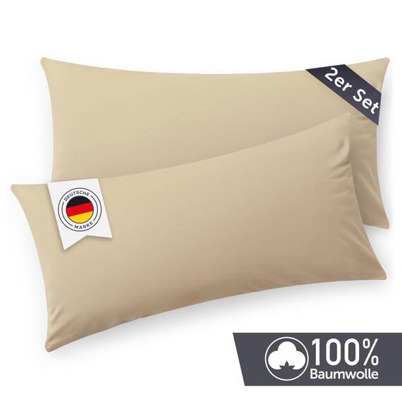 Blumtal Kissenbezug 50x70 cm (2er Set Kissenbezüge) - Beige - 100% Baumwoll-Jersey, Oeko-Tex Zertifiziert, Kissenhülle 50x70 - Jersey Kopfkissenbezug für Kissen 50x70 cm mit Reißverschluss