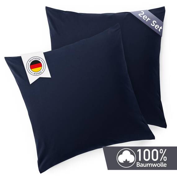 Blumtal Kissenbezug 40x40 cm (2er Set Kissenbezüge) - Dunkelblau - 100% Baumwoll-Jersey, Oeko-Tex Zertifiziert, Kissenhülle 40x40 - Jersey Kopfkissenbezug für Kissen 40x40 cm mit Reißverschluss