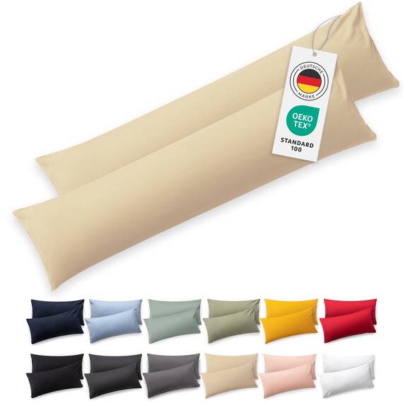 Blumtal Seitenschläferkissen Bezug 40 x 145 (2er Set Kissenbezüge) - Beige - 100% Baumwolle, Oeko-Tex Zertifiziert, Kissenbezug für Seitenschläferkissen, Kissenhülle mit Reißverschluss