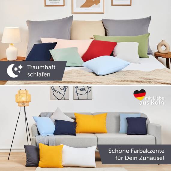 Blumtal Jersey Kissenbezug 70x90 im 2er Set - Oeko-TEX zertifizierte Kopfkissenbezüge 70x90 aus 100% Baumwolle - weiche Kissenhülle für Kissen 70x90 cm mit Reißverschluss - Creme