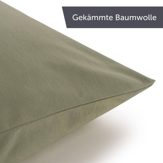 Blumtal Kissenbezug 40 x 80 cm (2er Set Kissenbezüge) - Grün - 100% Baumwoll-Jersey, Oeko-Tex Zertifiziert, Kopfkissenbezug 40x80 - Jersey Kissenhülle für Kissen 40x80 cm mit Reißverschluss