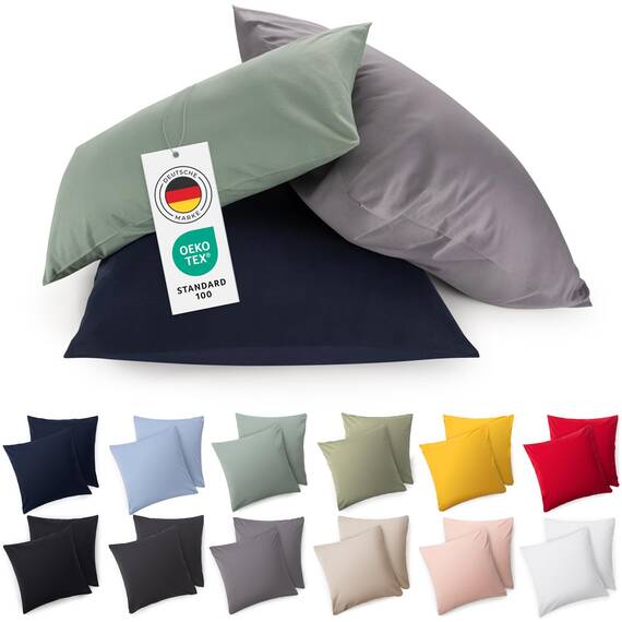 Blumtal Kissenbezug 65x65 cm (2er Set Kissenbezüge) - Weiß - 100% Baumwoll-Jersey, Oeko-Tex Zertifiziert, Kissenbezüge 65x65 - Jersey Kissenhülle für Deko-Kissen 65x65 mit Reißverschluss