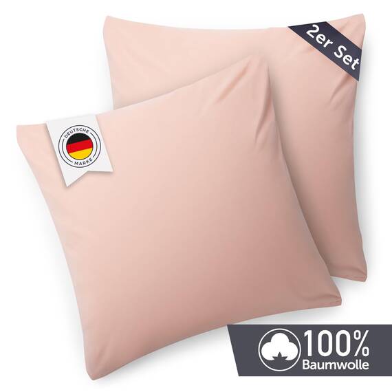 Blumtal Kissenbezug 50x50 cm (2er Set Kissenbezüge) - Dusty Pink - Rosa - 100% Baumwoll-Jersey, Oeko-Tex Zertifiziert, Kissenbezüge 50x50 - Jersey Kissenhülle für Deko-Kissen 50x50 mit Reißverschluss