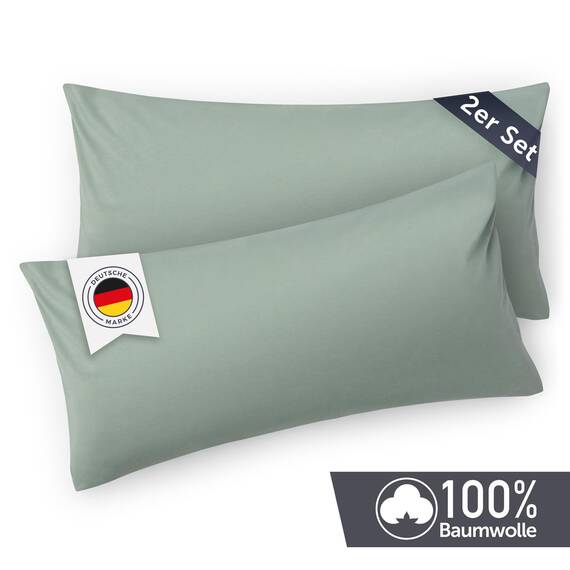 Blumtal Jersey Kissenbezug 50x80 im 2er Set - Oeko-TEX zertifizierte Kopfkissenbezüge 50x80 aus 100% Baumwolle - weiche Kissenhülle für Kissen 50x80 cm mit Reißverschluss - Hellgrün