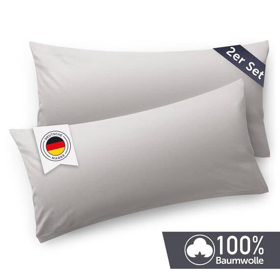 Blumtal Kissenbezug 40 x 80 cm (2er Set) - Hellgrau - 100% Baumwoll-Jersey, Oeko-Tex Zertifiziert, Kopfkissenbezug - Kissenhülle für Kissen mit Reißverschluss