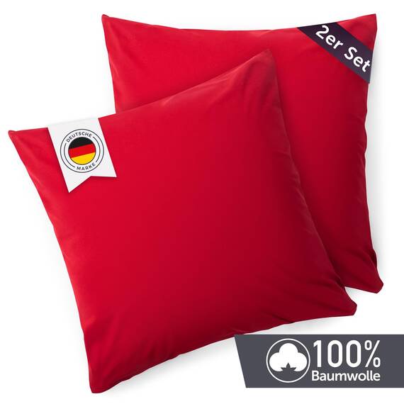 Blumtal Kissenbezug 60x60 cm (2er Set Kissenbezüge) - Rot - 100% Baumwoll-Jersey, Oeko-Tex Zertifiziert, Kissenbezüge 60x60 - Jersey Kissenhülle für Deko-Kissen 60x60 mit Reißverschluss